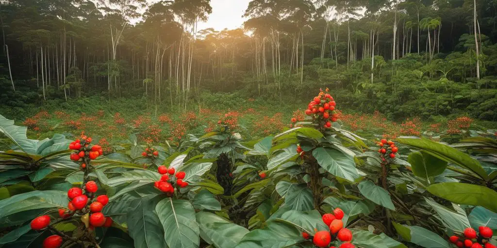 Guarana plant in Brazilian Amazon with indigenous cultural elements