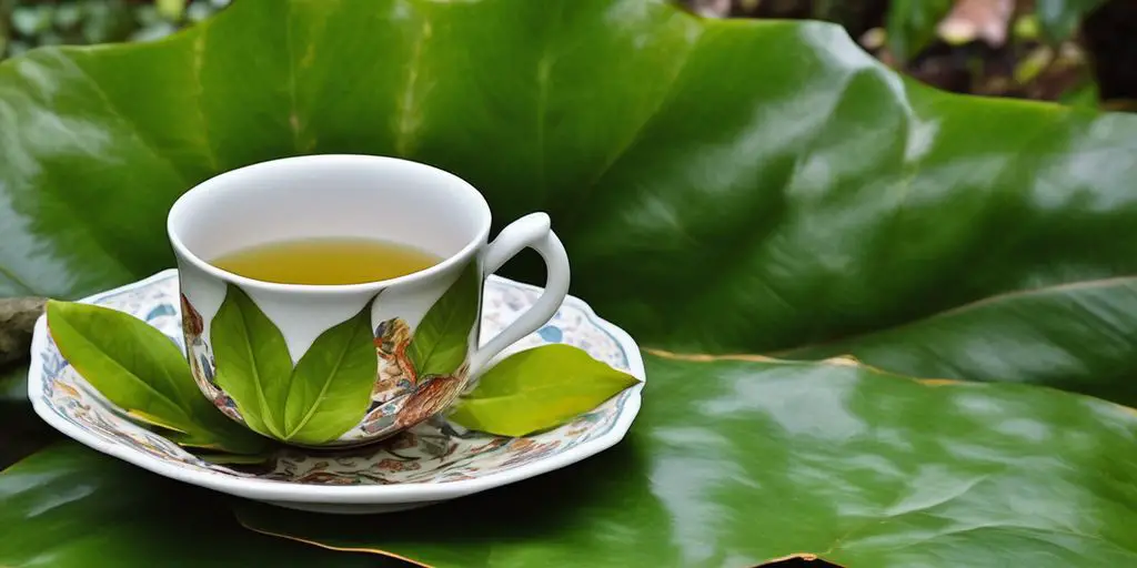 boldo tea cup with leaves, South American botanical garden