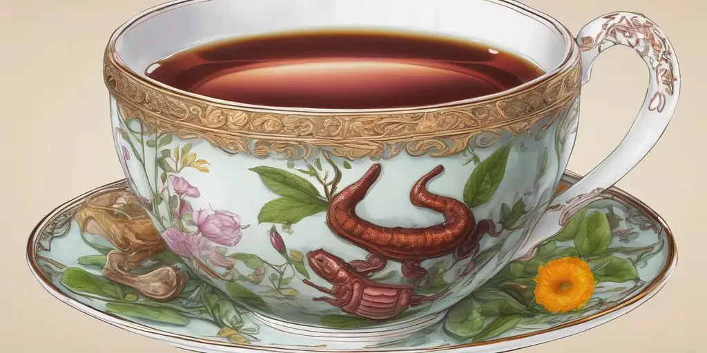 boldo tea cup with liver and digestive system illustrations