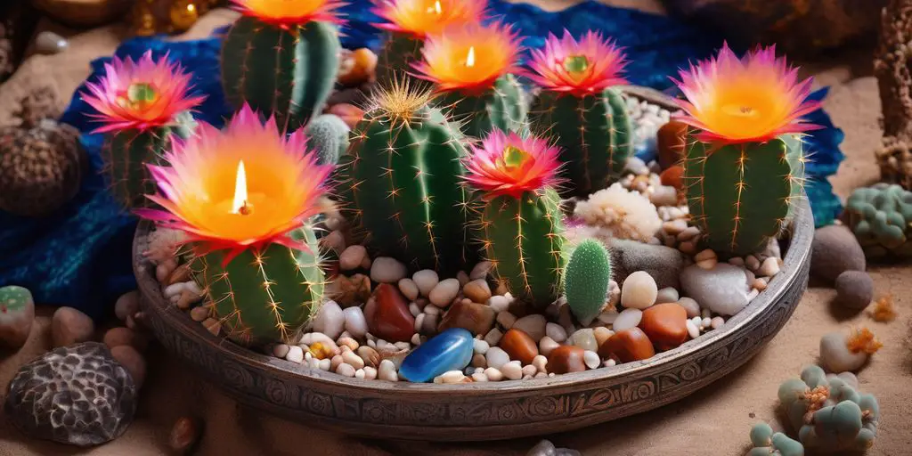 peyote cactus in a spiritual ritual setting with mystical elements