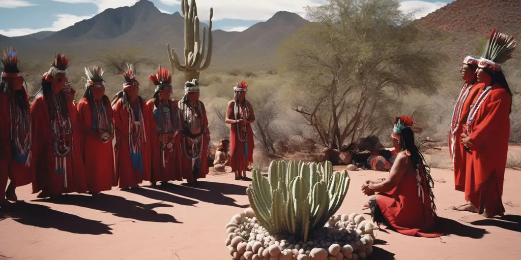 Peyote cactus in a spiritual ritual setting with indigenous people