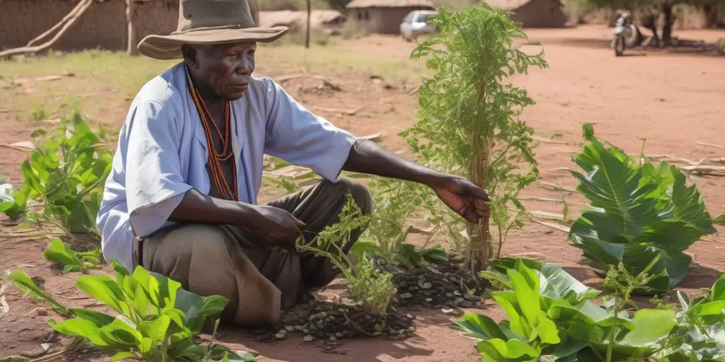 traditional healer using Matico plant in a local community setting