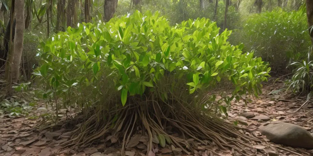 Zarzaparrilla plant Smilax spp in natural habitat with indigenous people using it for skin and blood purification