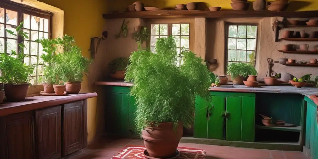 Epazote plant in a traditional Mexican kitchen setting